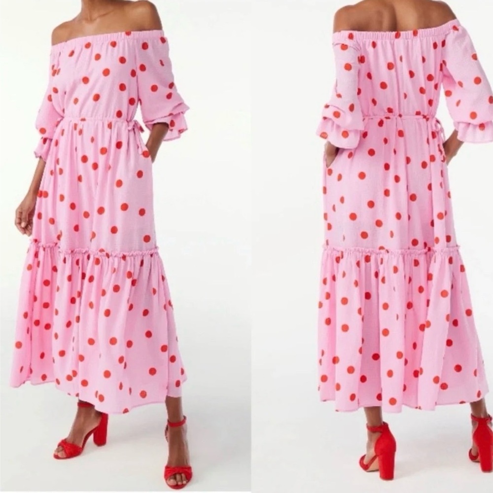 NWT Scoop NYC Pink Maxi Dress with Red Polka Dots